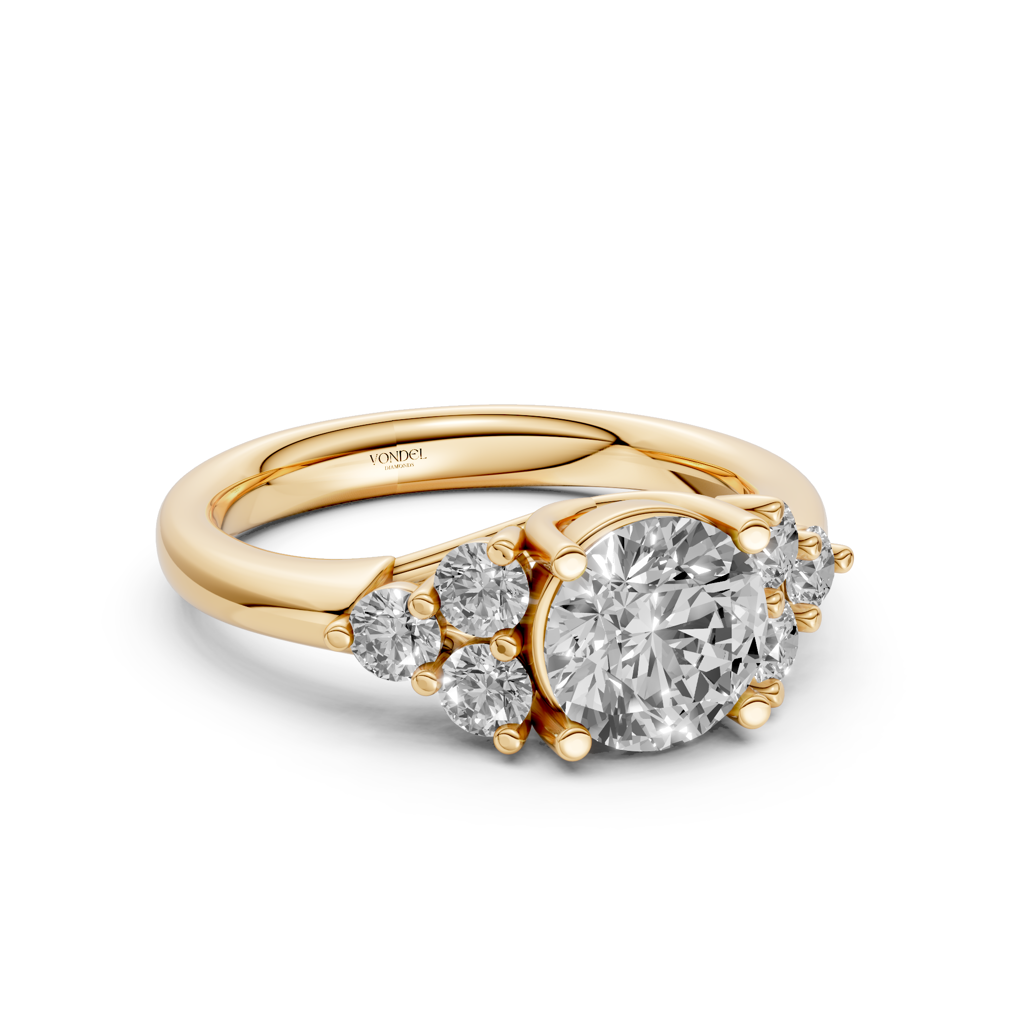 Lola - Round Brilliant with Side Stones Lab Grown Diamond Ring- 18K Yellow Gold - 1,33 ct