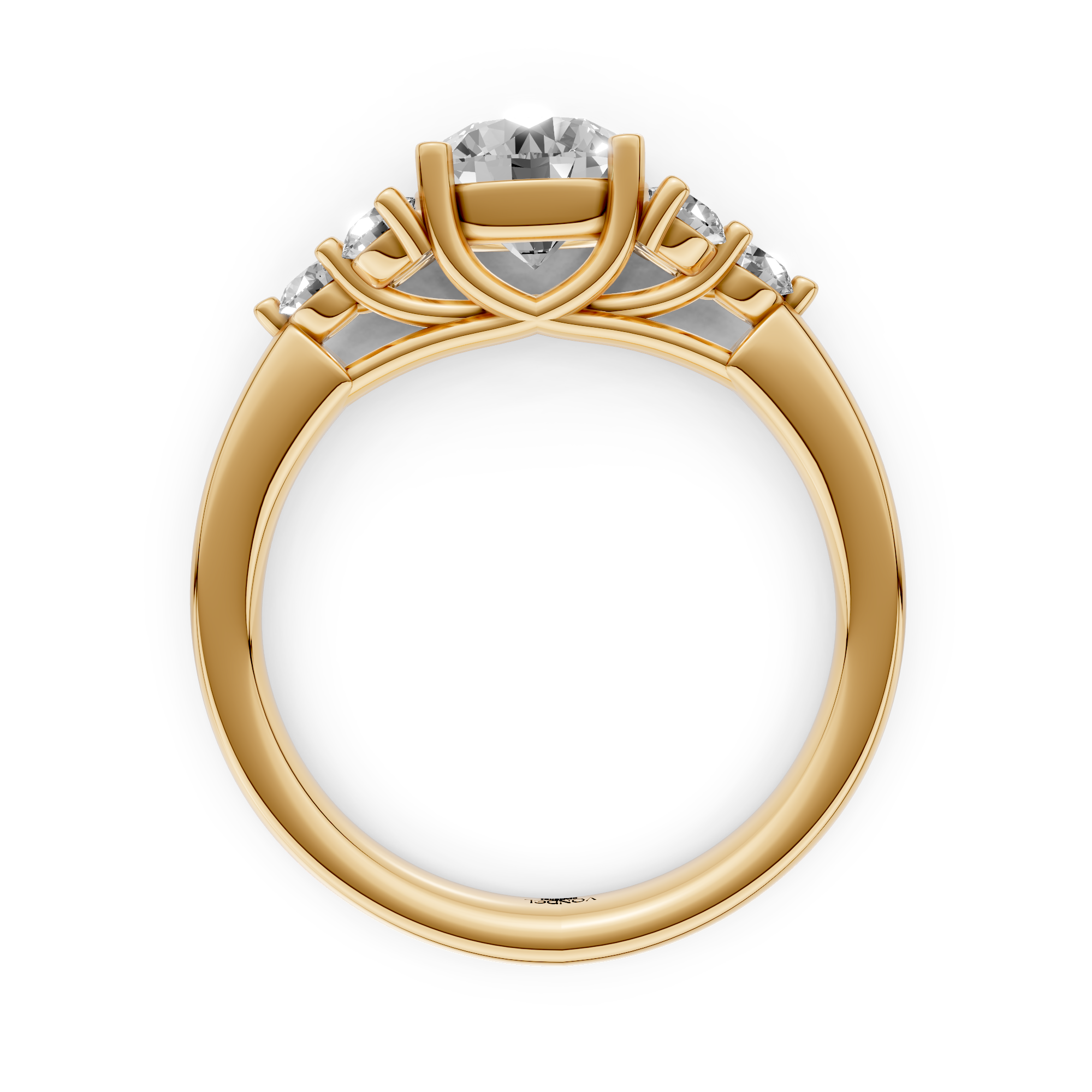 Lola - Round Brilliant with Side Stones Lab Grown Diamond Ring- 18K Yellow Gold - 1,33 ct