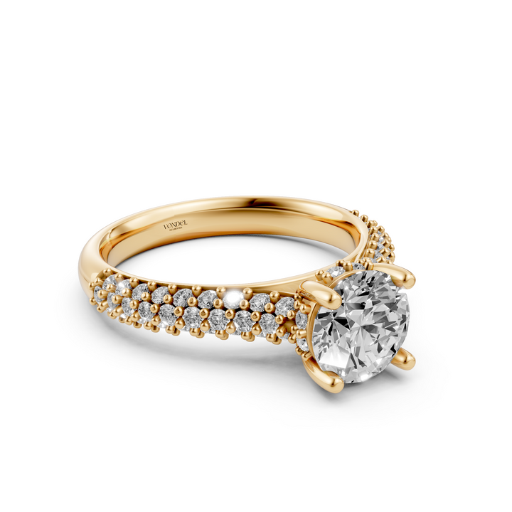 Rond Briljant Solitaire met Brede Pave Band - 18K Geelgoud - 1,84 ct