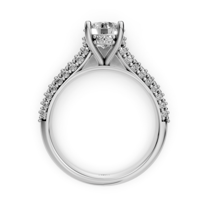 Rond Briljant Solitaire met Brede Pave Band - Platina - 1,30 ct