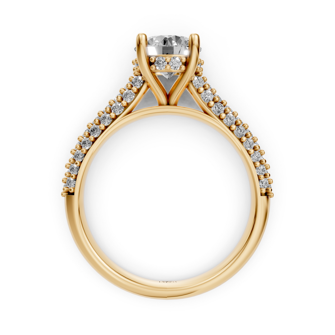 Rond Briljant Solitaire met Brede Pave Band - 18K Geelgoud - 1,84 ct
