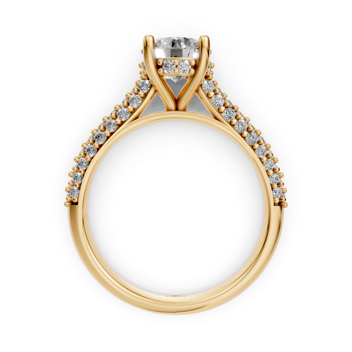 Rond Briljant Solitaire met Brede Pave Band - 18K Geelgoud - 1,84 ct