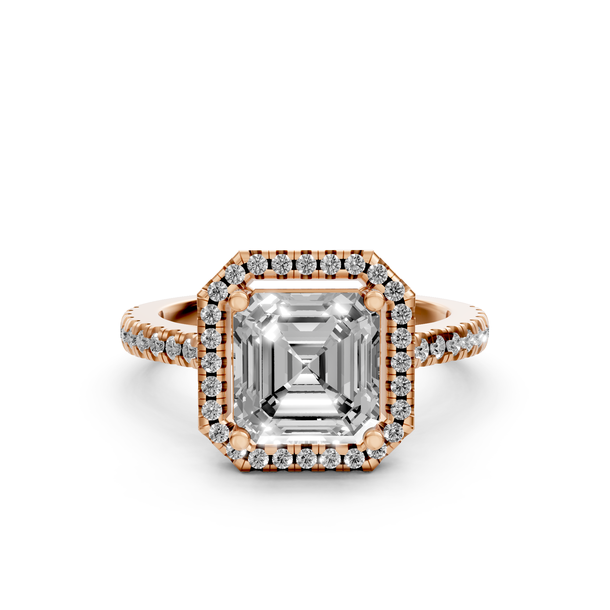 Estrella - In Stock - Asscher Halo Lab Grown Diamond Ring with Pave Band - 18K Gold