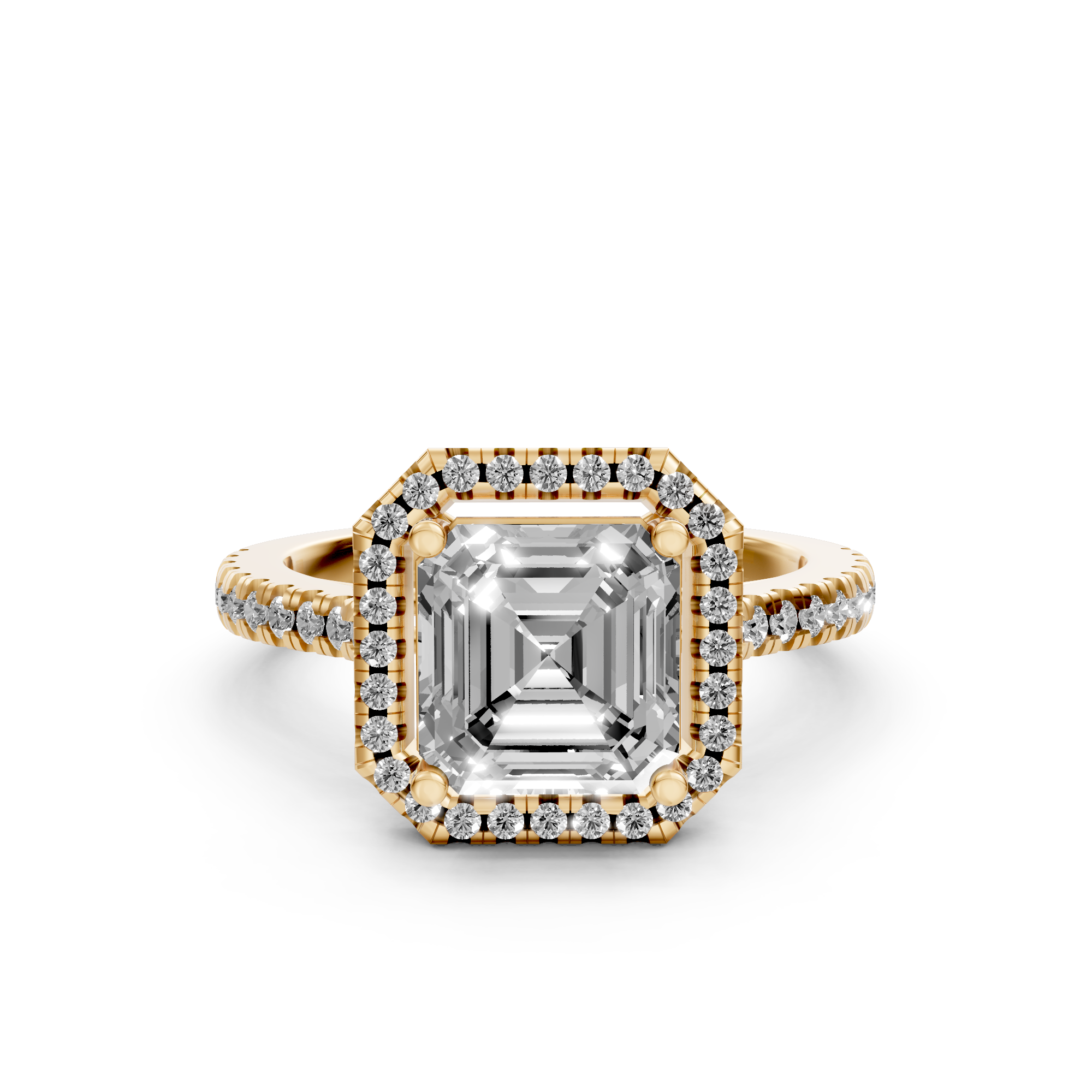 Estrella - In Stock - Asscher Halo Lab Grown Diamond Ring with Pave Band - 18K Gold