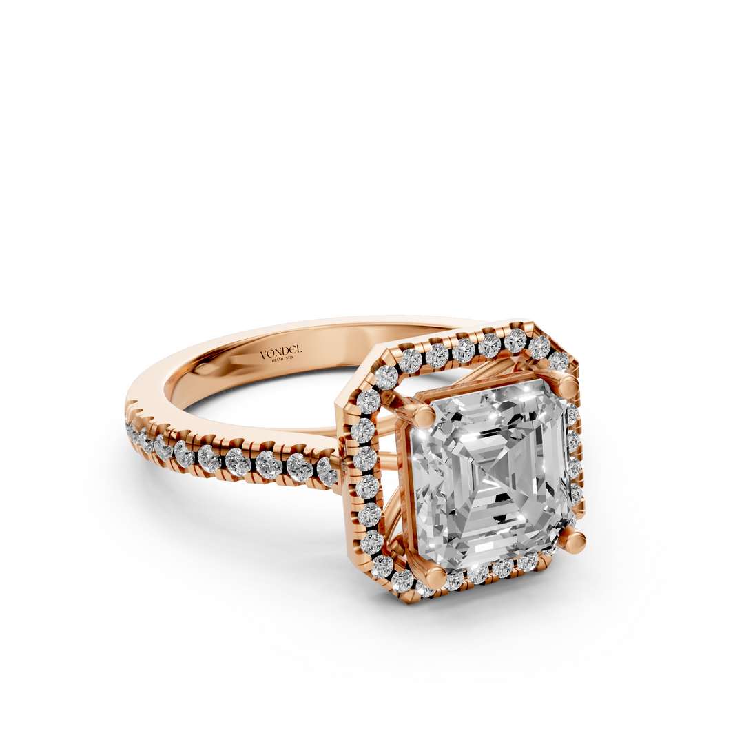 Asscher Halo Ring met Pave Band