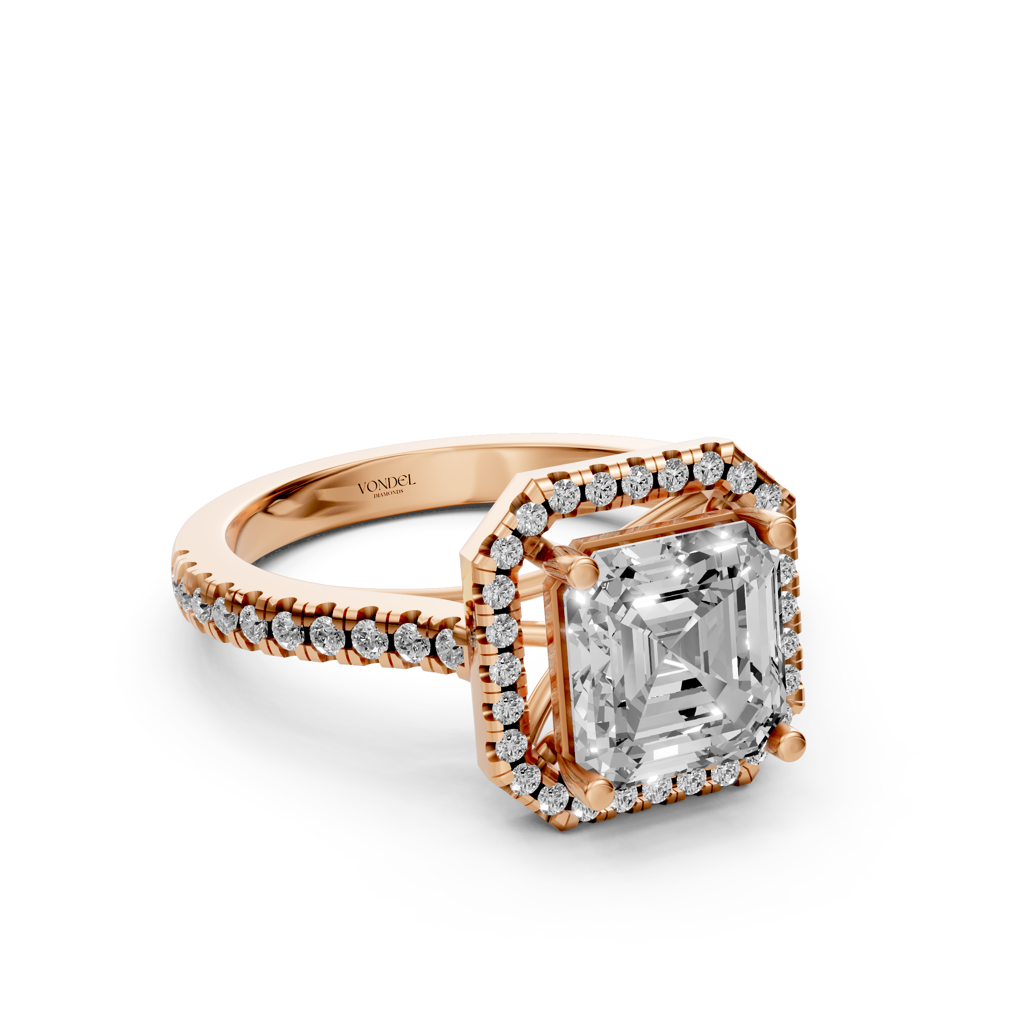 Estrella - In Stock - Asscher Halo Lab Grown Diamond Ring with Pave Band - 18K Gold