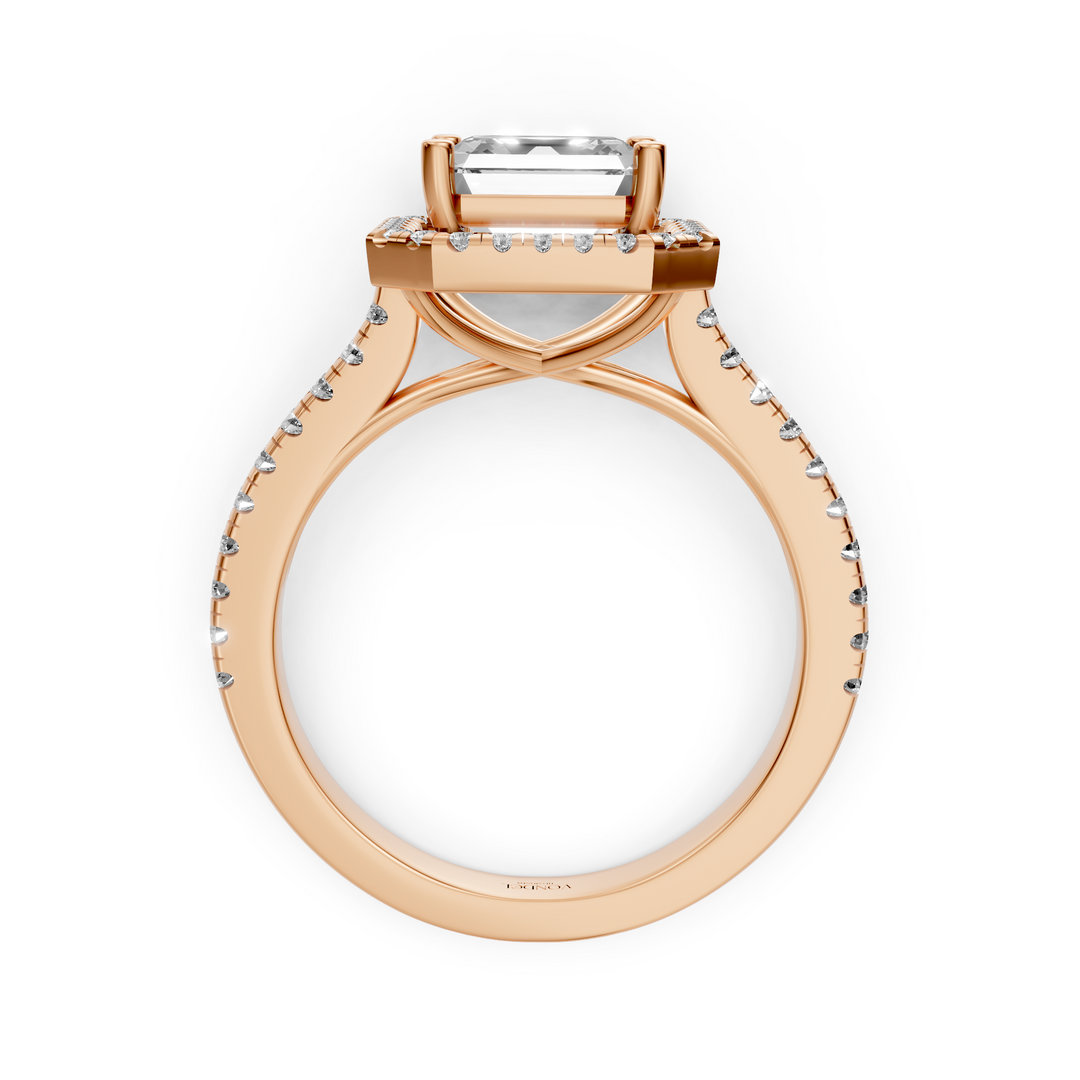 Asscher Halo Ring met Pave Band