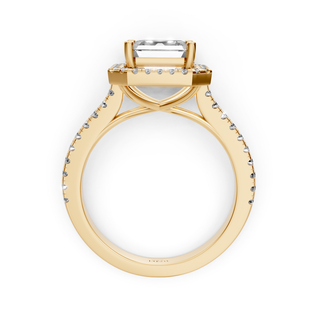 Asscher Halo Ring met Pave Band