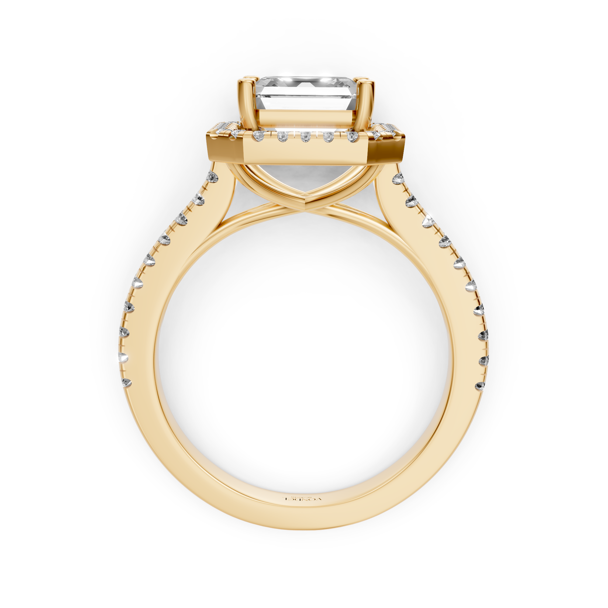 Estrella - In Stock - Asscher Halo Lab Grown Diamond Ring with Pave Band - 18K Gold