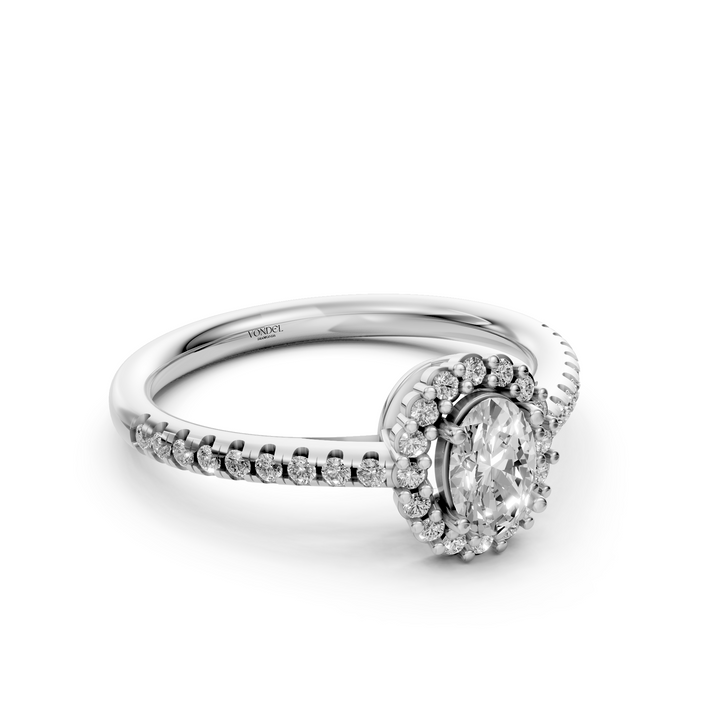Oval Halo Ring met Pave Band en Lage Zetting