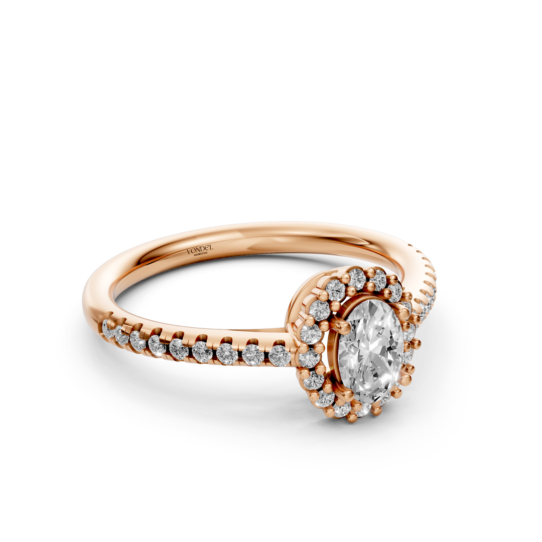 Oval Halo Ring met Pave Band en Lage Zetting