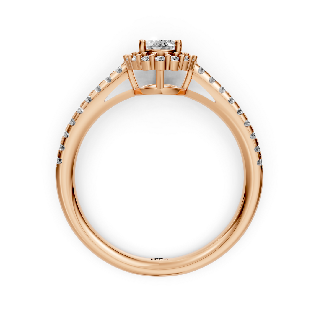 Oval Halo Ring met Pave Band en Lage Zetting