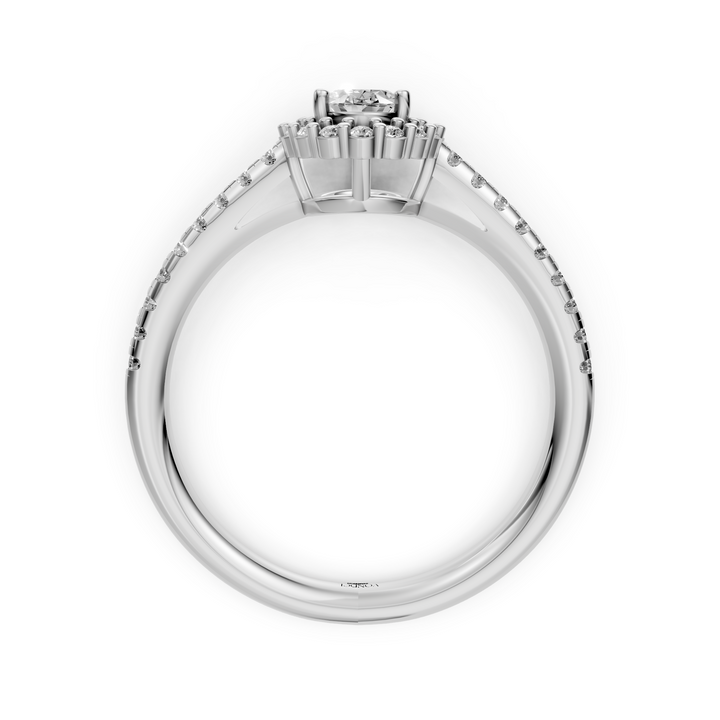 Oval Halo Ring met Pave Band en Lage Zetting