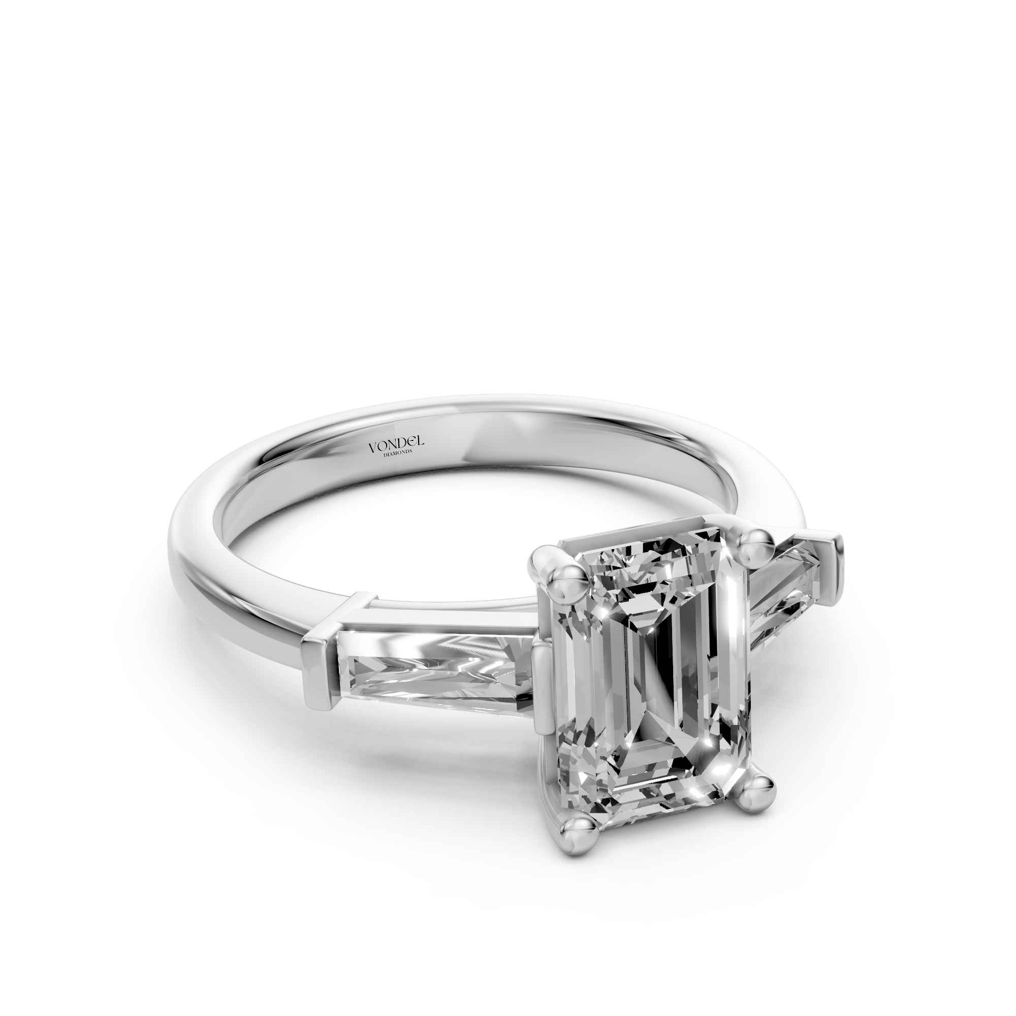 Alyssa - In Stock - Emerald Baguette Trilogyy Lab Grown Diamond Ring - 18k White Gold - 2,72 ct