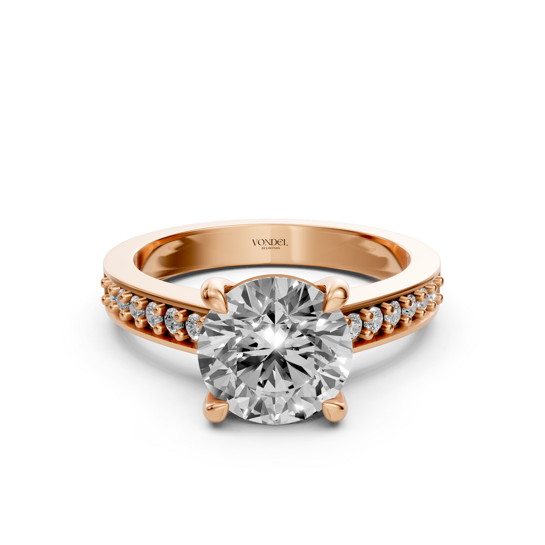 Rond Briljant Solitair Ring met Pave Band