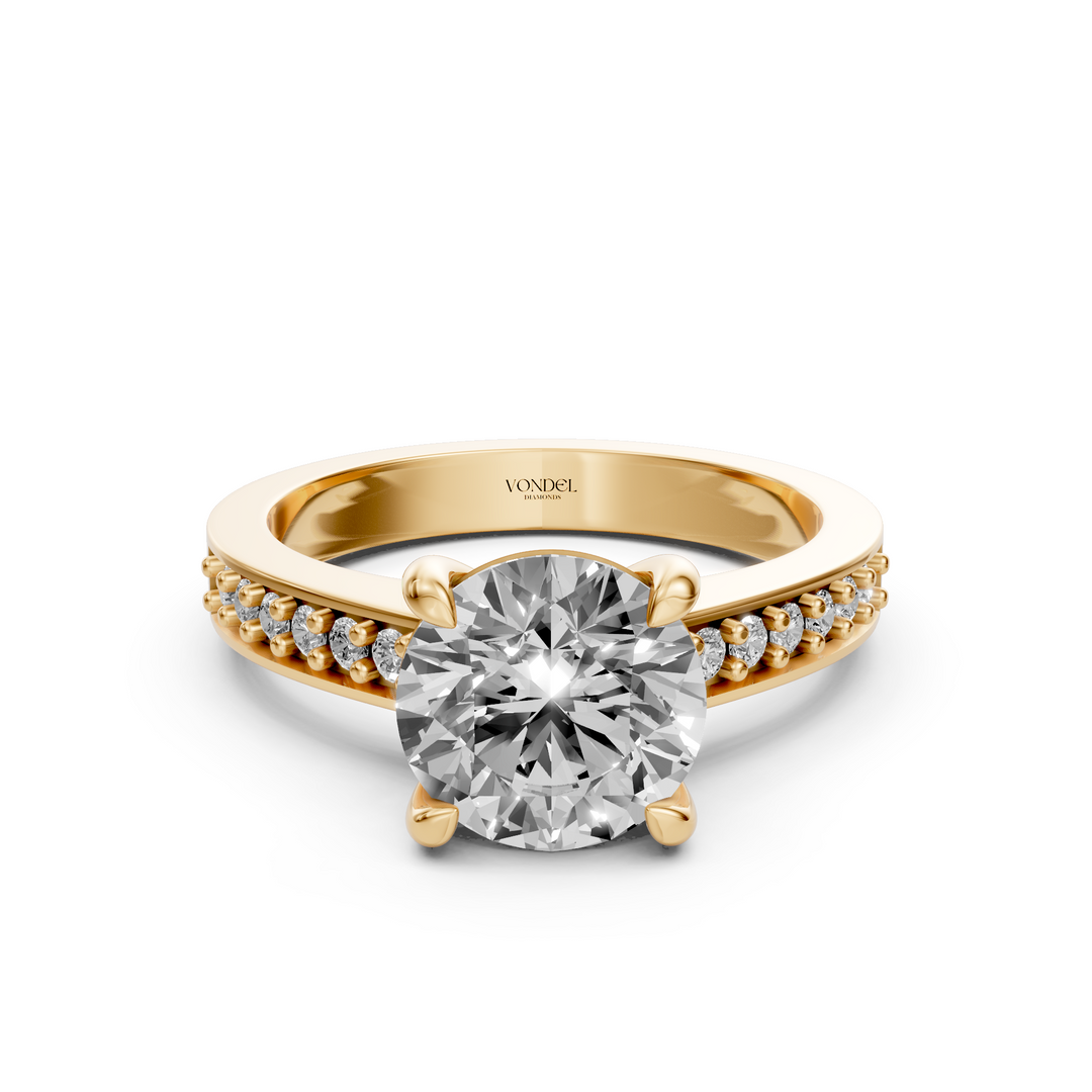 Rond Briljant Solitair Ring met Pave Band