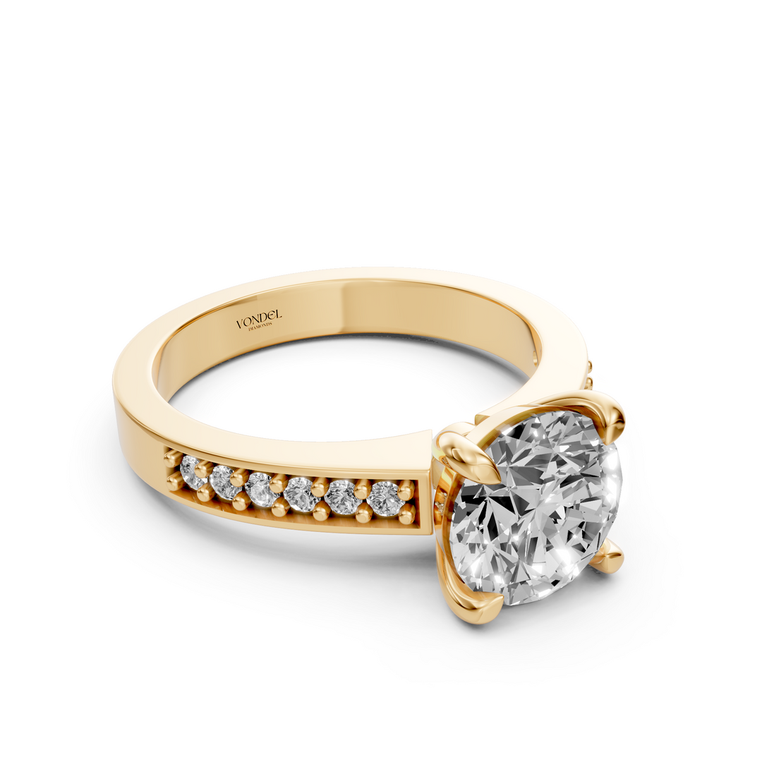 Rond Briljant Solitair Ring met Pave Band