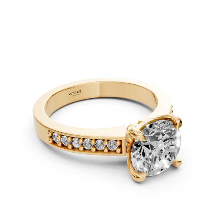 Rond Briljant Solitair Ring met Pave Band