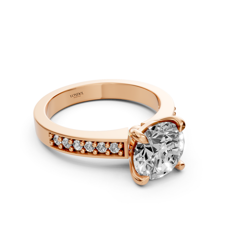 Rond Briljant Solitair Ring met Pave Band