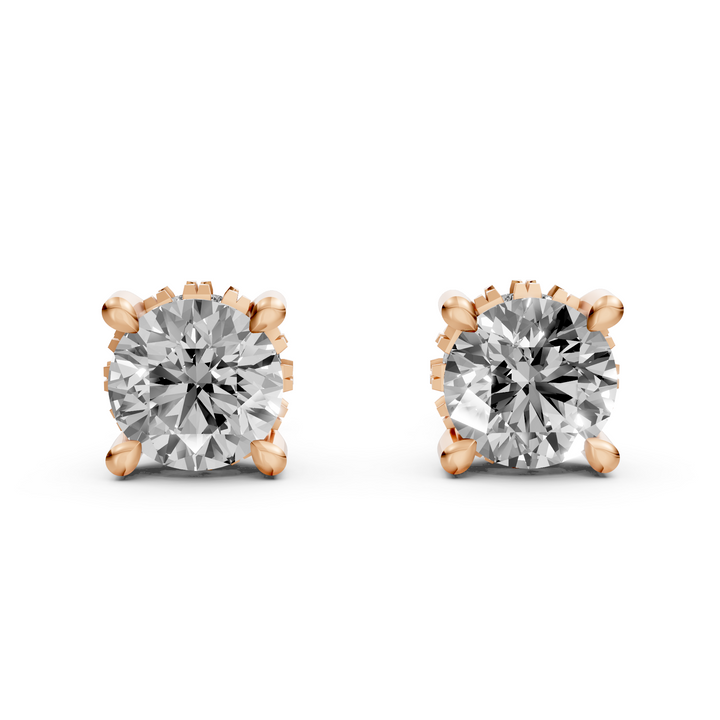 Rond Briljant Stud Oorbellen met Hidden Halo - 18K Rosegoud - 1,084 ct