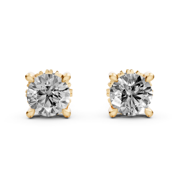Rond Briljant Stud Oorbellen met Hidden Halo - 18K Geelgoud - 1,11 ct