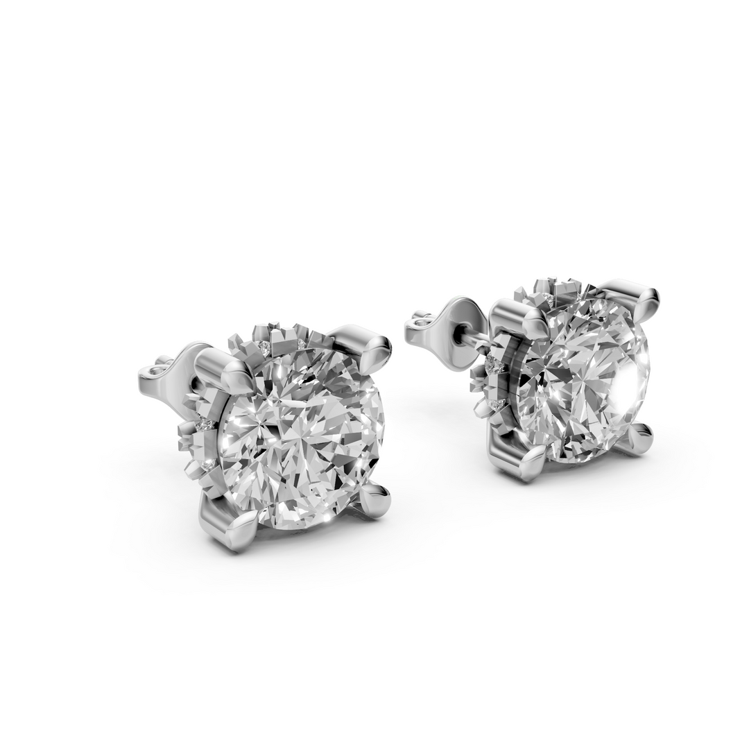 Rond Briljant Stud Oorbellen met Hidden Halo - 18K Witgoud - 1,10 ct