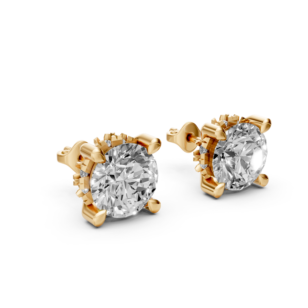 Rond Briljant Stud Oorbellen met Hidden Halo - 18K Geelgoud - 1,11 ct