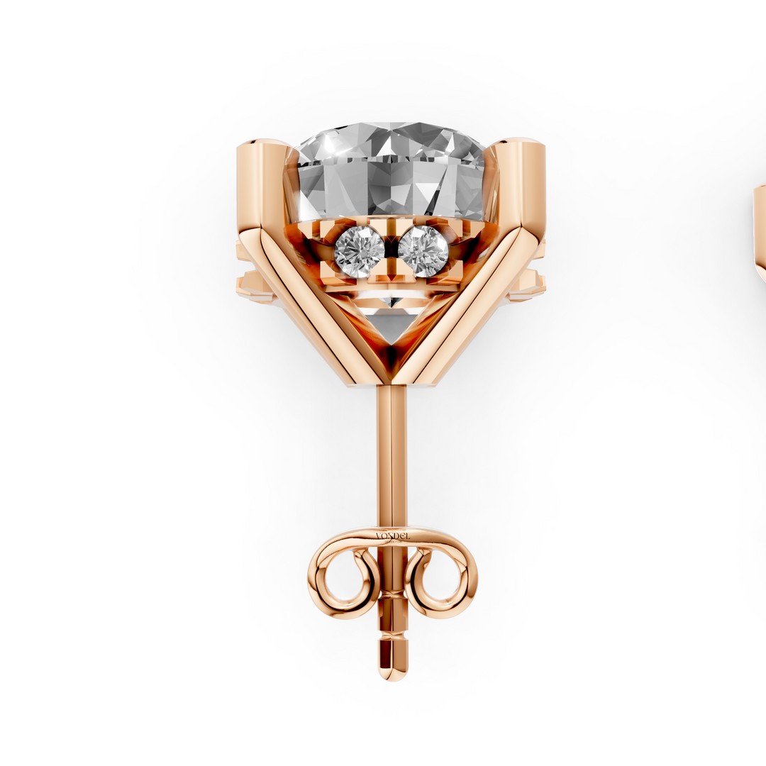 Rond Briljant Stud Oorbellen met Hidden Halo - 18K Rosegoud - 1,084 ct
