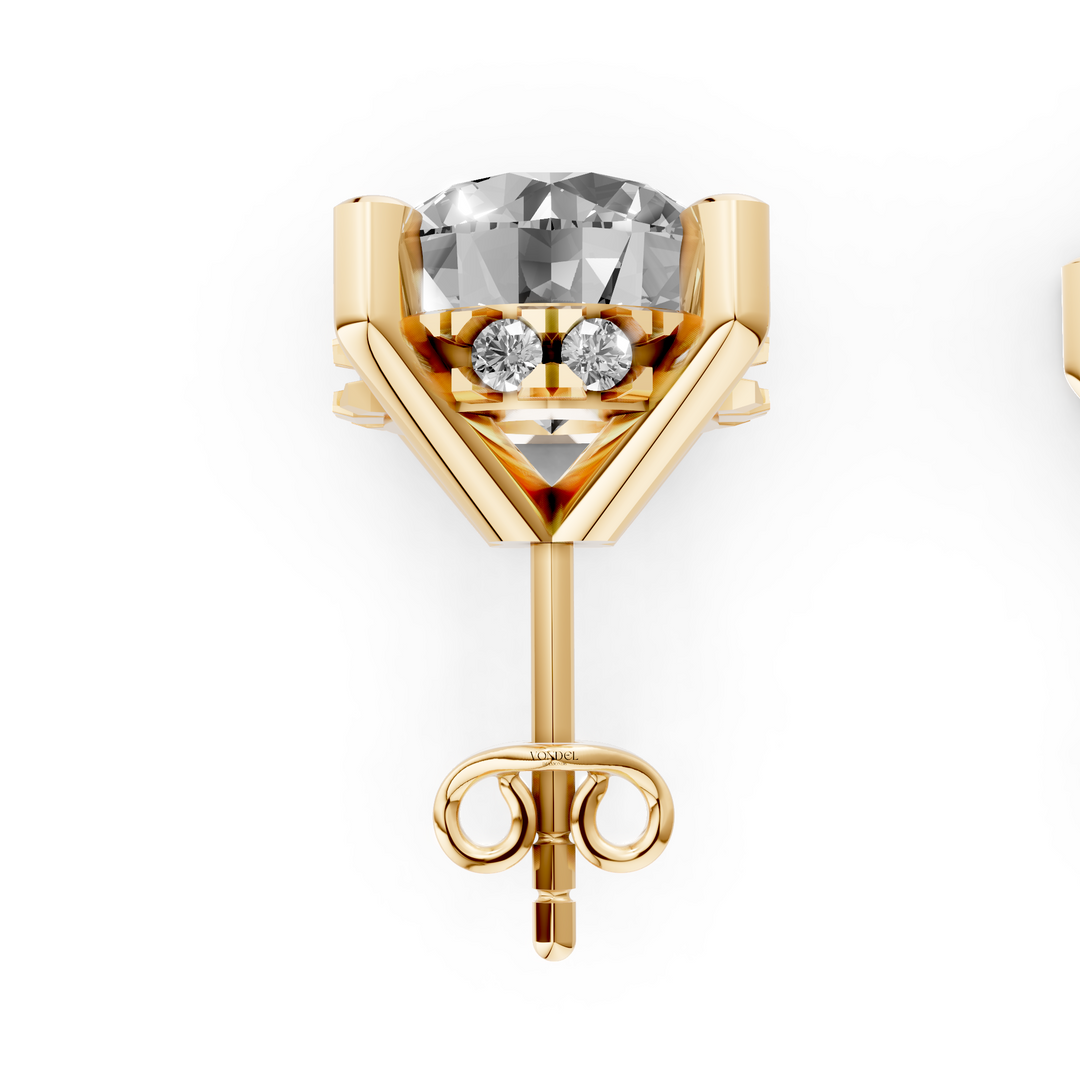 Rond Briljant Stud Oorbellen met Hidden Halo - 18K Geelgoud - 1,11 ct