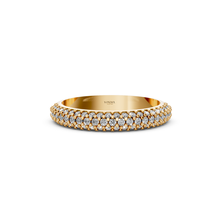 Rijring met drie rijen Pave Diamanten - 18K Geelgoud - 0,42 ct