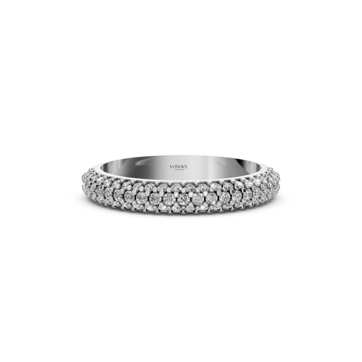 Rijring met drie rijen Pave Diamanten - 18K Witgoud - 0,43 ct