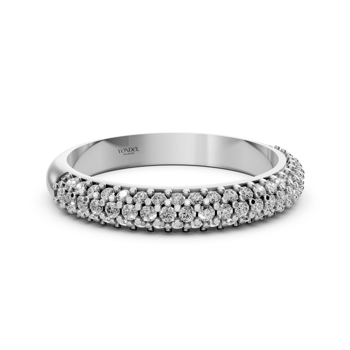 Rijring met drie rijen Pave Diamanten - 18K Witgoud - 0,43 ct