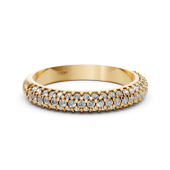 Rijring met drie rijen Pave Diamanten - 18K Geelgoud - 0,42 ct