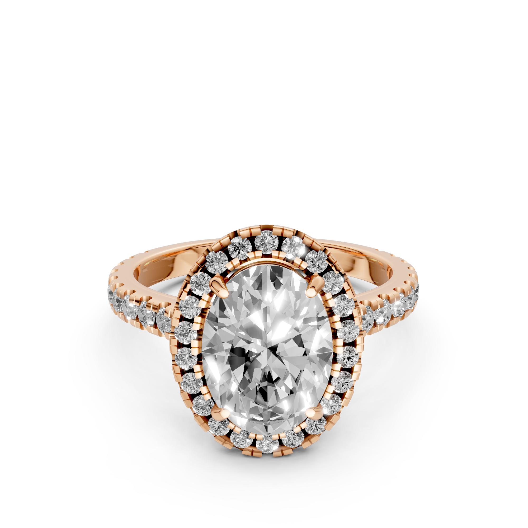 Rosie  - In Stock - Oval Halo Lab Grown Diamond Ring with Pave Band -18k Gold
