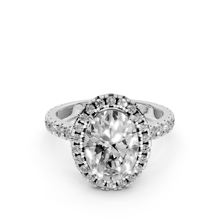Ovale Halo Ring met Pave Band - 18K Witgoud - 2,61 ct