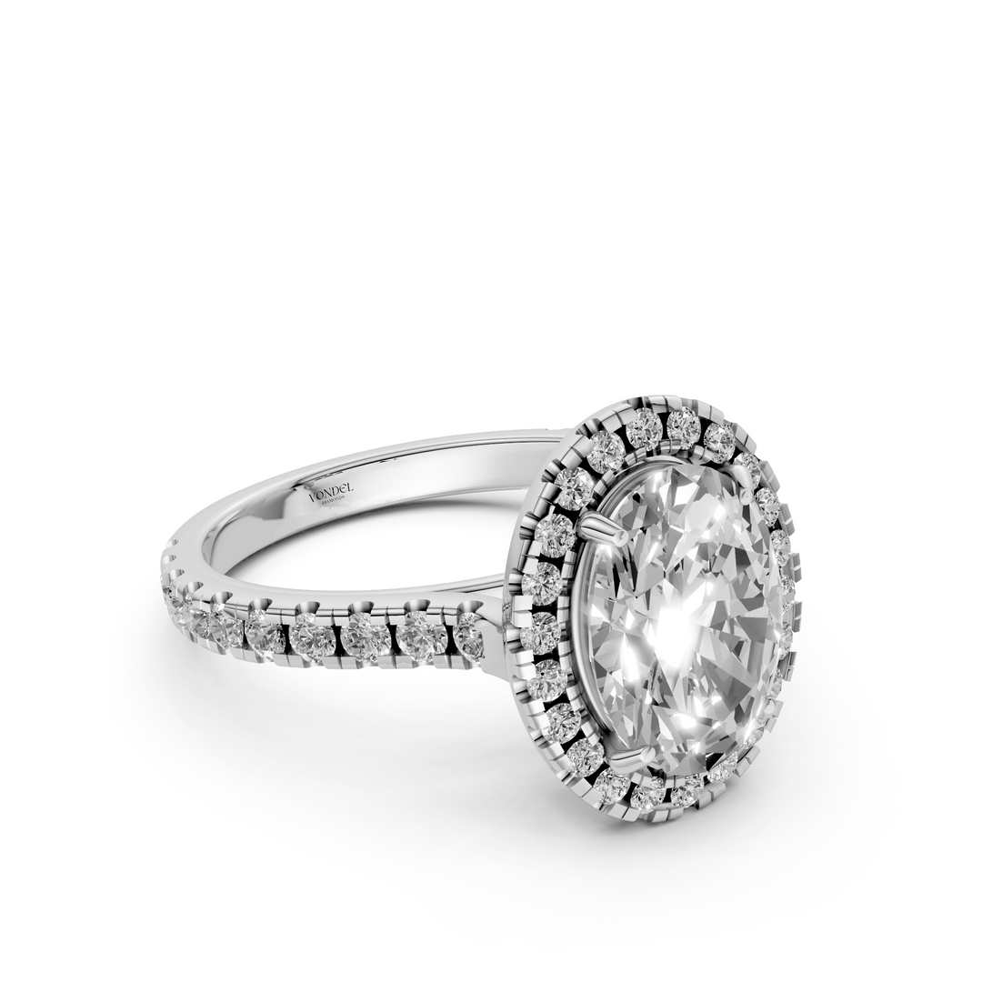 Ovale Halo Ring met Pave Band - 18K Witgoud - 2,61 ct