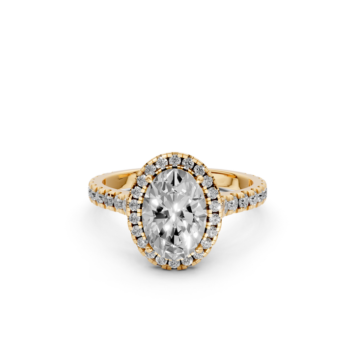 Ovale Halo Ring met Pave Band - 18K Geelgoud - 2,19 ct