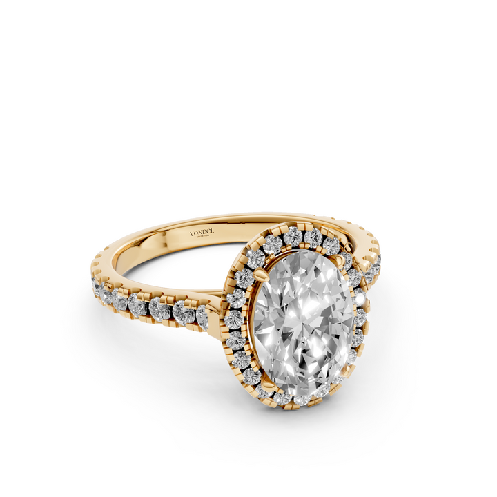 Ovale Halo Ring met Pave Band - 18K Geelgoud - 2,19 ct