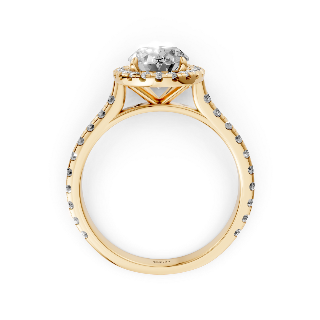 Ovale Halo Ring met Pave Band - 18K Geelgoud - 2,19 ct
