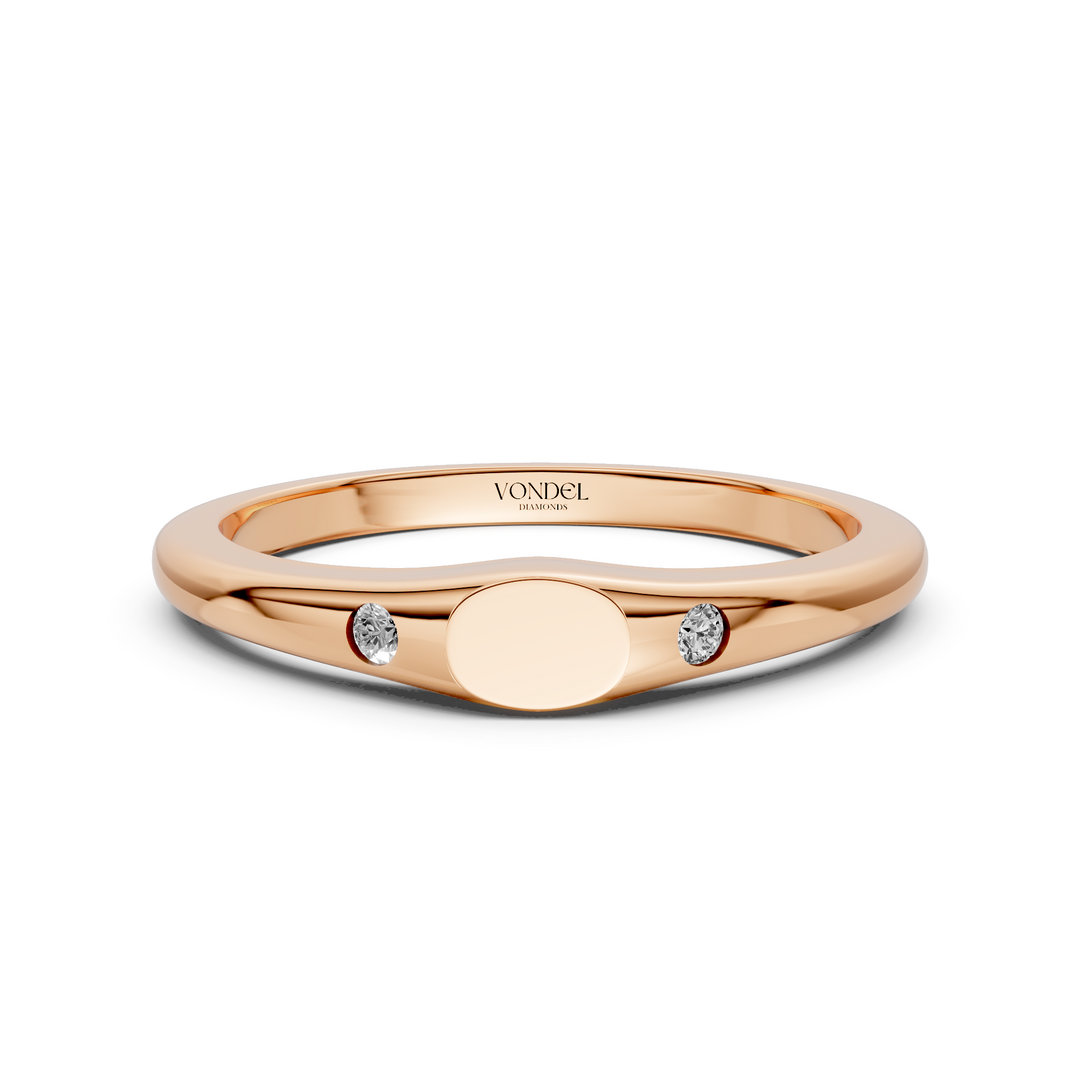 Pink Mini Zegelring met Initiaal Gravering en Diamantjes - 0,02 ct
