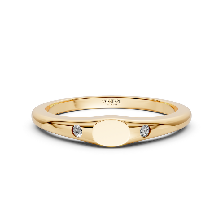 Pink Mini Zegelring met Initiaal Gravering en Diamantjes - 0,02 ct