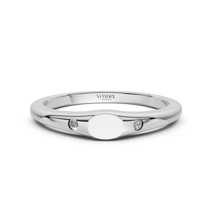 Pink Mini Zegelring met Initiaal Gravering en Diamantjes - 0,02 ct