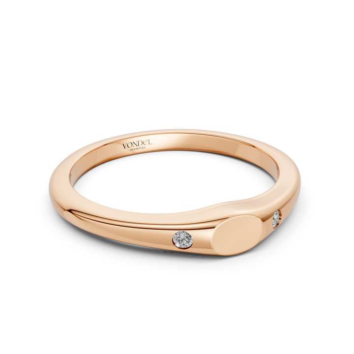 Pink Mini Zegelring met Initiaal Gravering en Diamantjes - 0,02 ct