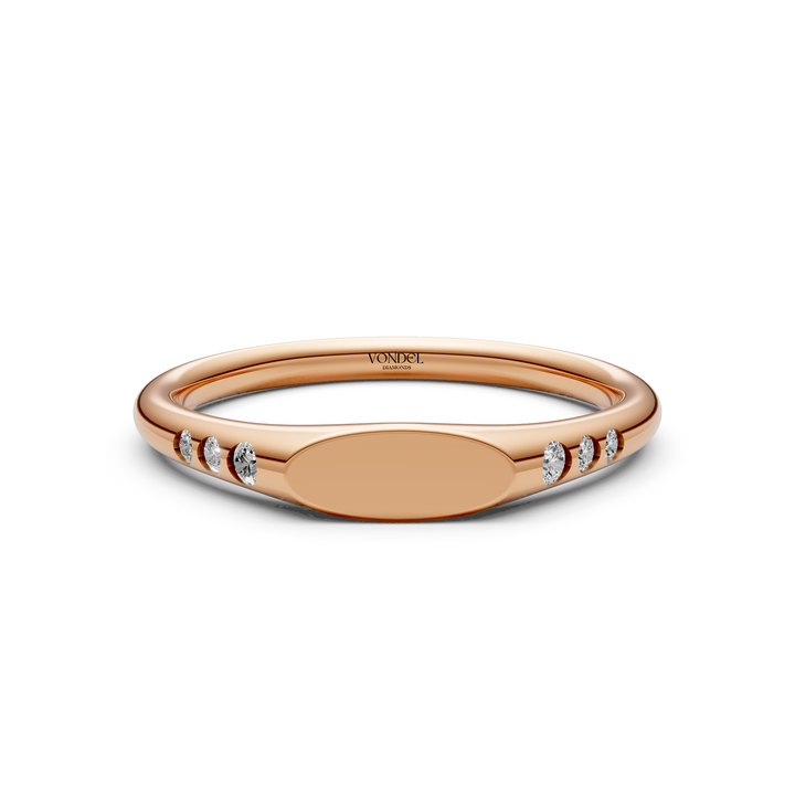 Zegelring met gravering naar keuze, 6 diamantjes - 0,08 ct