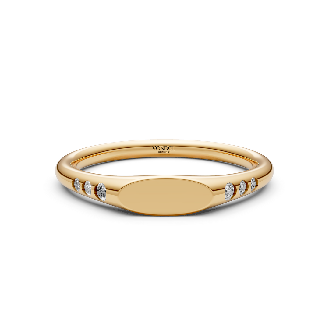 Zegelring met gravering naar keuze, 6 diamantjes - 18K Geelgoud - 0,08 ct