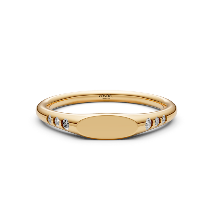 Zegelring met gravering naar keuze, 6 diamantjes - 18K Geelgoud - 0,08 ct