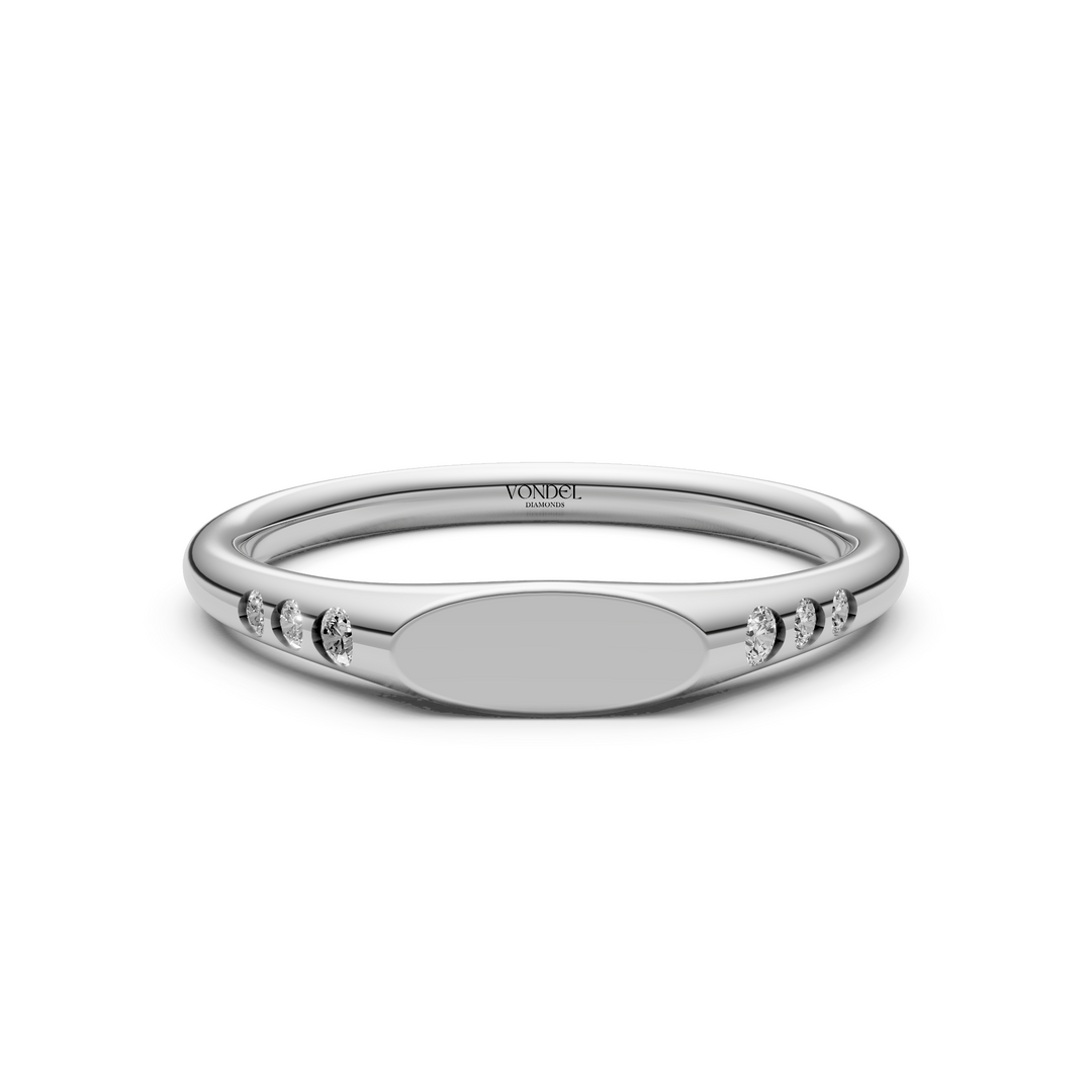 Zegelring met gravering naar keuze, 6 diamantjes - 0,08 ct