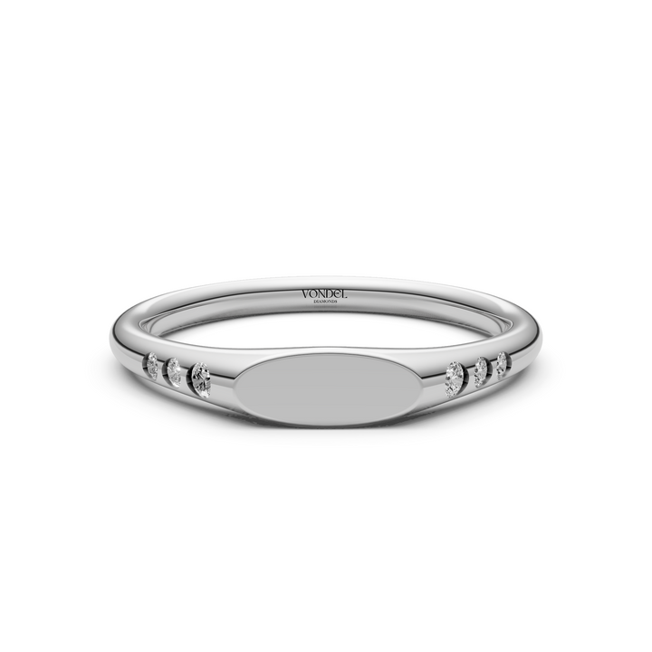 Zegelring met gravering naar keuze, 6 diamantjes - 0,08 ct