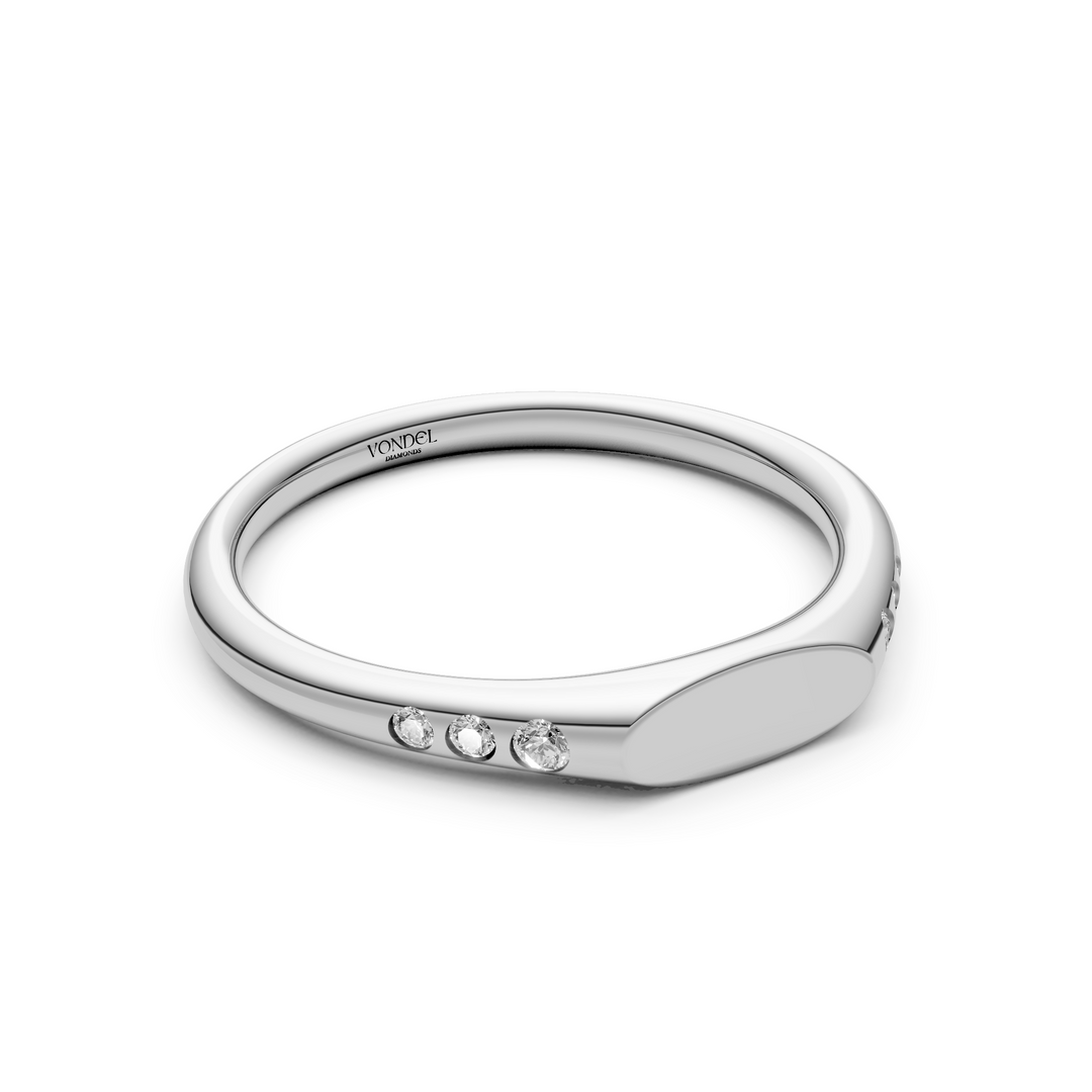 Zegelring met gravering naar keuze, 6 diamantjes - 0,08 ct