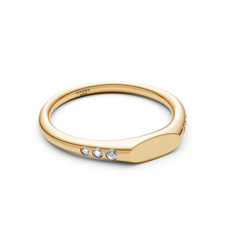 Zegelring met gravering naar keuze, 6 diamantjes - 18K Geelgoud - 0,08 ct